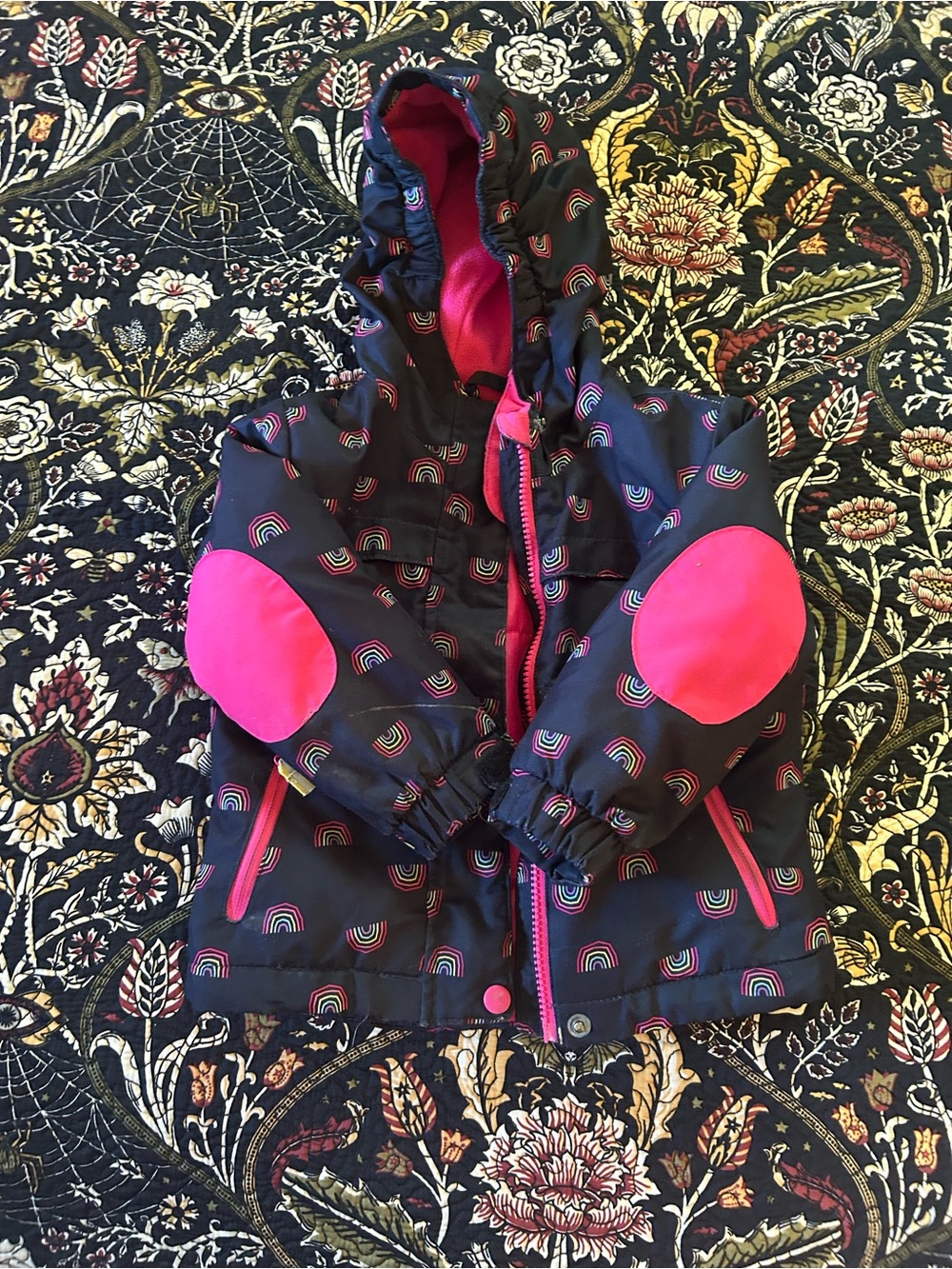 Girls' 2T Navy Rainbow Hooded Jacket with Pink Accents